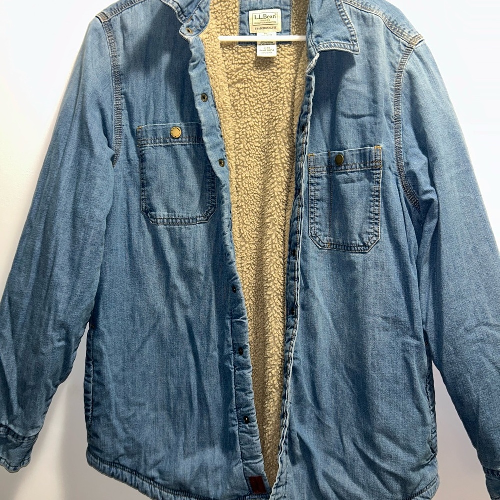 L.L. Bean Blue Denim Jacket with Brown Sherpa Lining